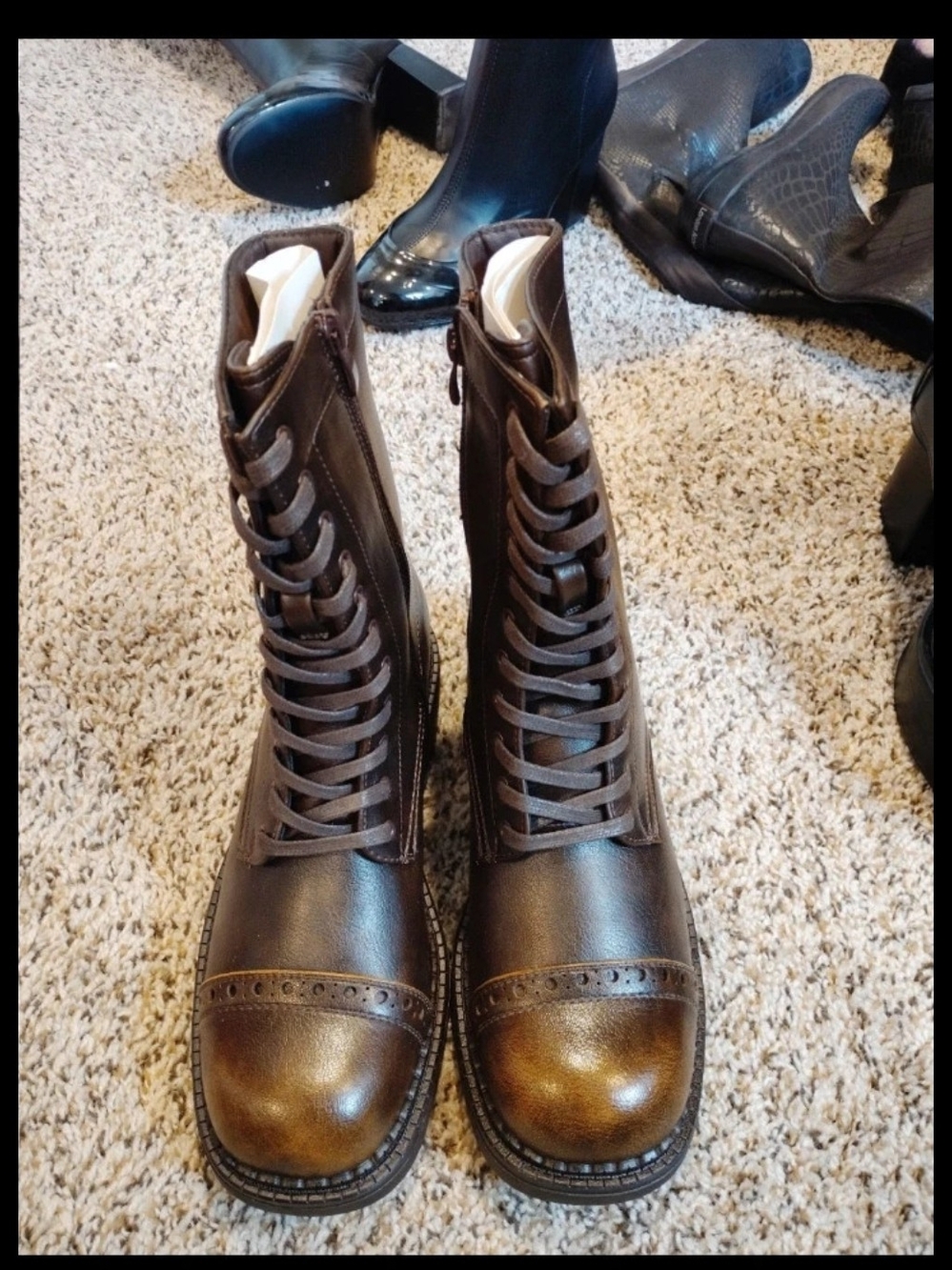 Women's Brown Lace-Up Ankle Booties with Brogue Toe
